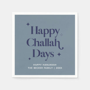 Modern Blue Happy Challah Days Hanukkah  Servet