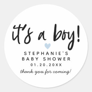 Modern Blue Heart Baby shower Ronde Sticker