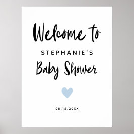 Modern Blue Heart Baby shower Welkomstteken Poster