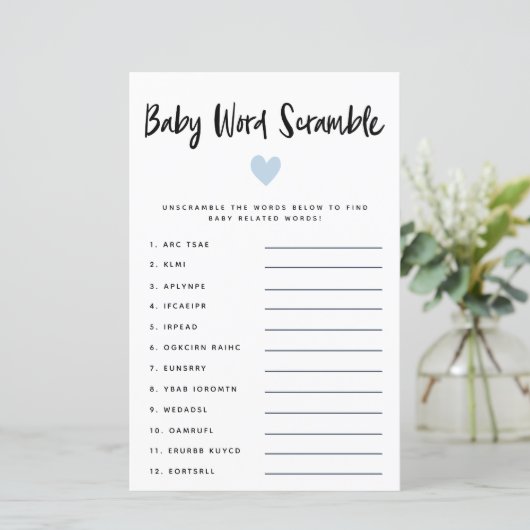 Modern Blue Heart Baby Word Scramble Game (Staand voorkant)