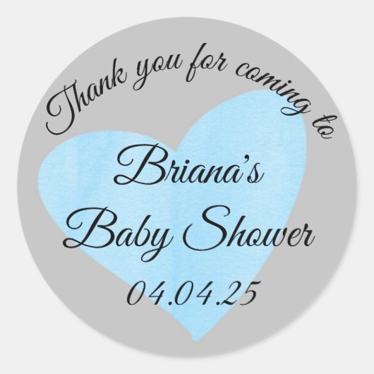 Modern Blue Heart Boy Baby shower Ronde Sticker (Voorkant)