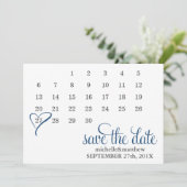 Modern Blue Heart Calendar Wedding Save the Date (Staand voorkant)