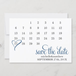 Modern Blue Heart Calendar Wedding Save the Date