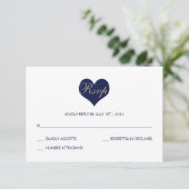 Modern Blue Heart en Stripe - RSVP-kaart RSVP Kaartje (Staand voorkant)