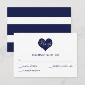 Modern Blue Heart en Stripe - RSVP-kaart RSVP Kaartje (Voorkant / Achterkant)
