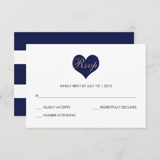 Modern Blue Heart en Stripe - RSVP-kaart RSVP Kaartje (Voorkant / Achterkant)