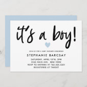 Modern Blue Heart is een Baby shower van een jonge Kaart (Voorkant / Achterkant)