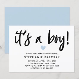 Modern Blue Heart is een Baby shower van een jonge Kaart