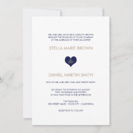 Modern Blue Heart Striped Back Wedding Kaart