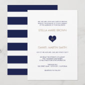 Modern Blue Heart Striped Back Wedding Kaart (Voorkant / Achterkant)