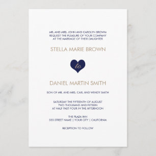 Modern Blue Heart Striped Back Wedding Kaart