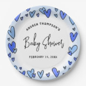 Modern Blue Hearts Valentijn Baby shower Papieren Bordje (Voorkant)