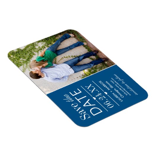 Modern Blue Hearts Wedding Photo Save the Date Magneet (Rechterzijde)