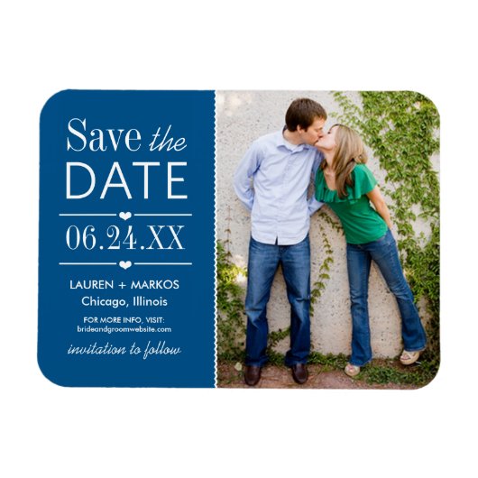 Modern Blue Hearts Wedding Photo Save the Date Magneet (Horizontaal)