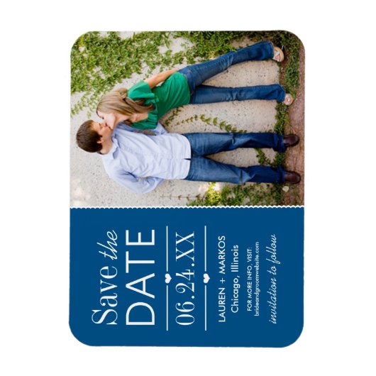 Modern Blue Hearts Wedding Photo Save the Date Magneet (Verticaal)