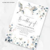 Modern Blue Heron Pastel Foliage Wedding Kaart