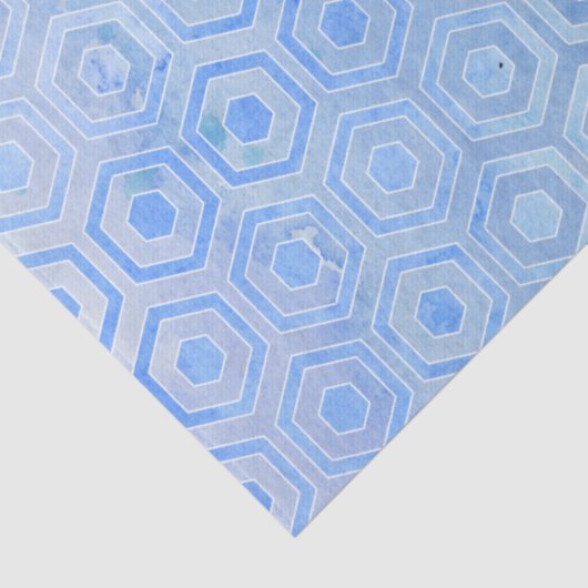 Modern Blue Hexagon Honeycomb Waterverf Pattern Tissuepapier (Detail)