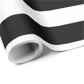 Modern Blue Hibiscus Black White Stripes Cadeaupapier (Rol Hoek)