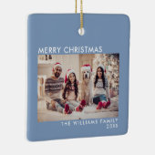 Modern Blue Holiday Photo Merry Kerstry Keramisch Ornament (Rechts)