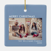 Modern Blue Holiday Photo Merry Kerstry Keramisch Ornament (Achterkant)