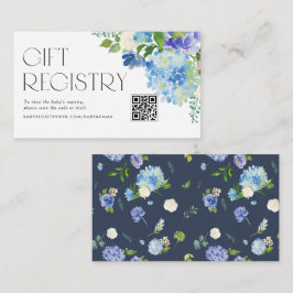 Modern Blue Hydrangea Baby shower QR Code Registry Informatiekaartje