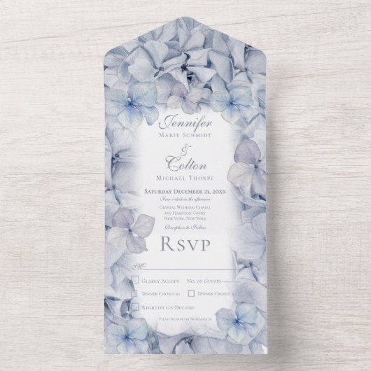 Modern Blue Hydrangea Blooms Blurred Dinner All In One Uitnodiging (Binnen)