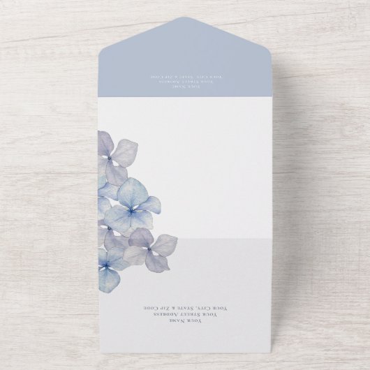 Modern Blue Hydrangea Blooms Dinner All In One Uitnodiging (Buitenkant)