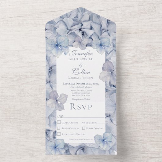 Modern Blue Hydrangea Blooms Dinner All In One Uitnodiging (Binnen)