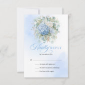 Modern Blue Hydrangea Eucalyptus Wedding RSVP (Voorkant)