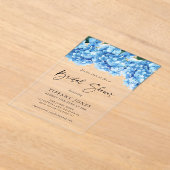 Modern Blue Hydrangea Floral Vrijgezellenfeest Acryl Uitnodigingen (Laagn)