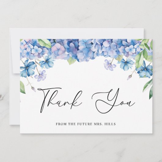 Modern Blue Hydrangea Floral Vrijgezellenfeest Bedankkaart (Voorkant)