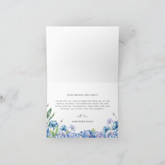Modern Blue Hydrangea Floral Vrijgezellenfeest Bedankkaart (Binnen)