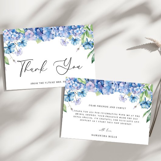 Modern Blue Hydrangea Floral Vrijgezellenfeest Bedankkaart
