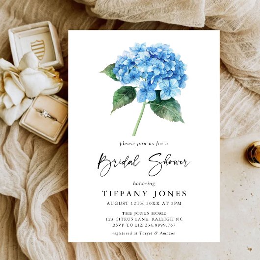 Modern Blue Hydrangea Floral Vrijgezellenfeest Kaart