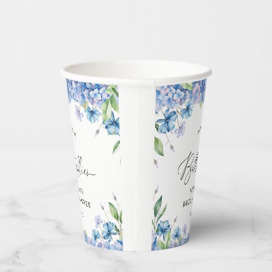 Modern Blue Hydrangea Floral Vrijgezellenfeest Papieren Bekers (Rechts)