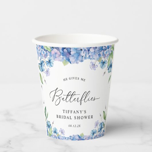 Modern Blue Hydrangea Floral Vrijgezellenfeest Papieren Bekers (Voorkant)