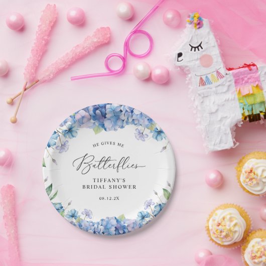 Modern Blue Hydrangea Floral Vrijgezellenfeest Papieren Bordje (Feest)