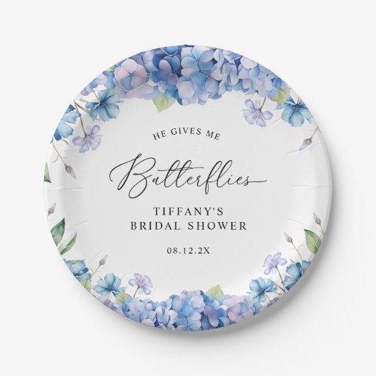 Modern Blue Hydrangea Floral Vrijgezellenfeest Papieren Bordje (Voorkant)