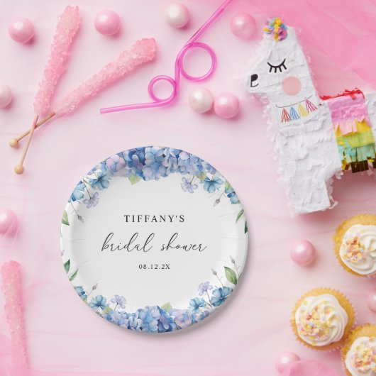 Modern Blue Hydrangea Floral Vrijgezellenfeest Papieren Bordje (Feest)