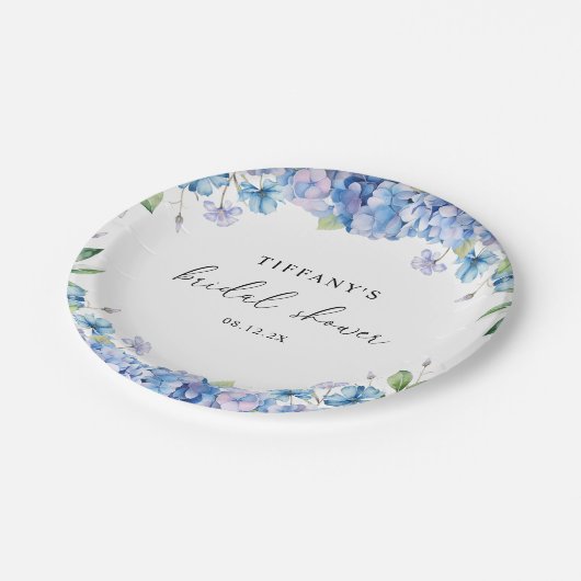 Modern Blue Hydrangea Floral Vrijgezellenfeest Papieren Bordje (Gekanteld)