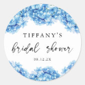 Modern Blue Hydrangea Floral Vrijgezellenfeest Ronde Sticker (Voorkant)