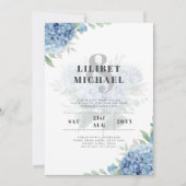 Modern Blue Hydrangea Floral Wedding Invitation (Voorkant)