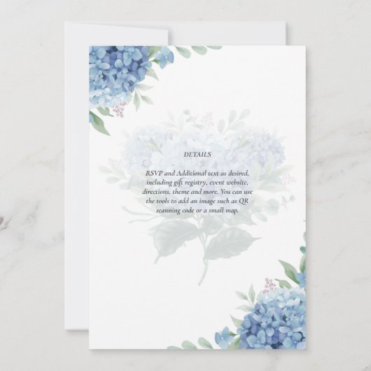 Modern Blue Hydrangea Floral Wedding Invitation (Achterkant)