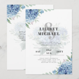 Modern Blue Hydrangea Floral Wedding Invitation