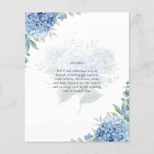 Modern Blue Hydrangea Floral Wedding Invitation (Achterkant)