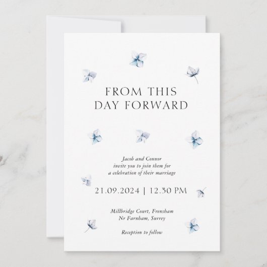 Modern Blue Hydrangea Floral Wedding Invitation Kaart (Voorkant)
