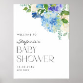 Modern Blue Hydrangea Flowers Baby shower Welkom Poster (Voorkant)