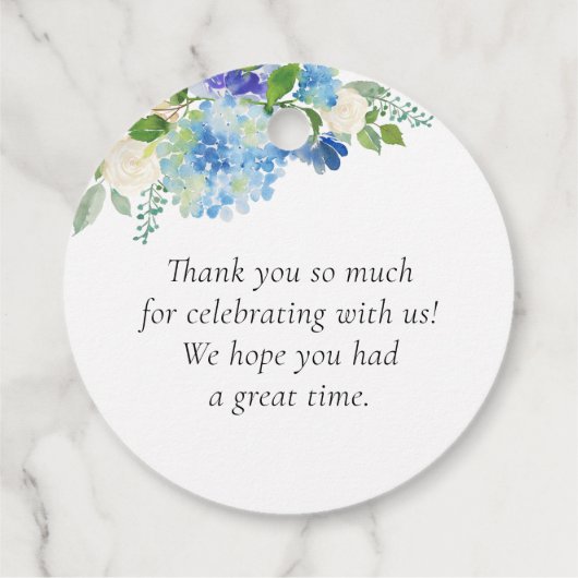 Modern Blue Hydrangea Flowers Krans Baby shower Bedankjes Labels (Achterkant)