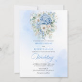 Modern Blue Hydrangea Gold Floral Wedding Invite Kaart (Voorkant)
