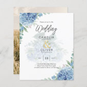 Modern Blue Hydrangea PHOTO Wedding Invitation (Voorkant / Achterkant)
